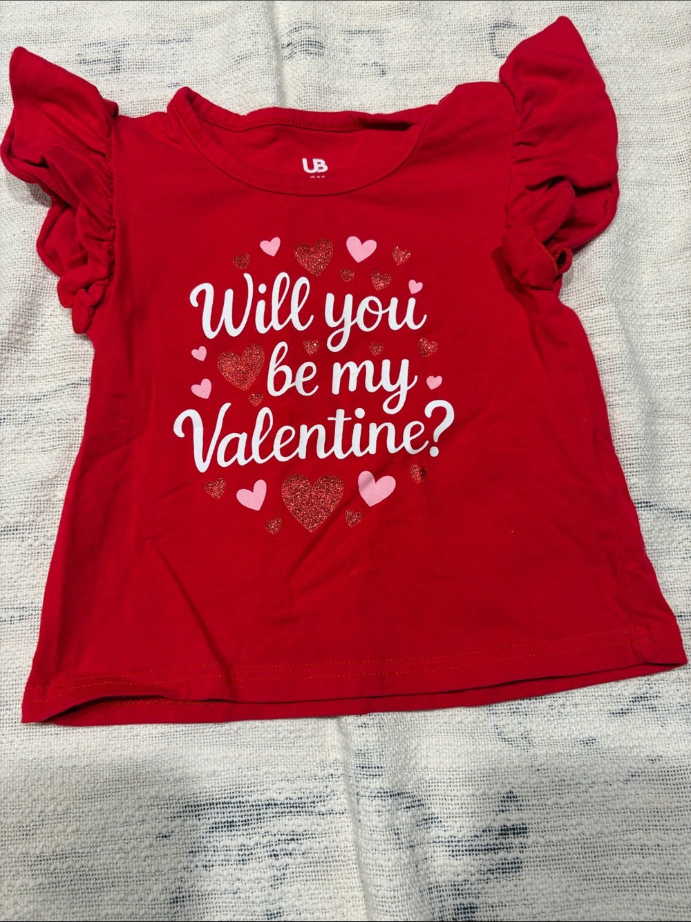 Cute Red Valentine’s Graphic Ruffle-Sleeve Tee